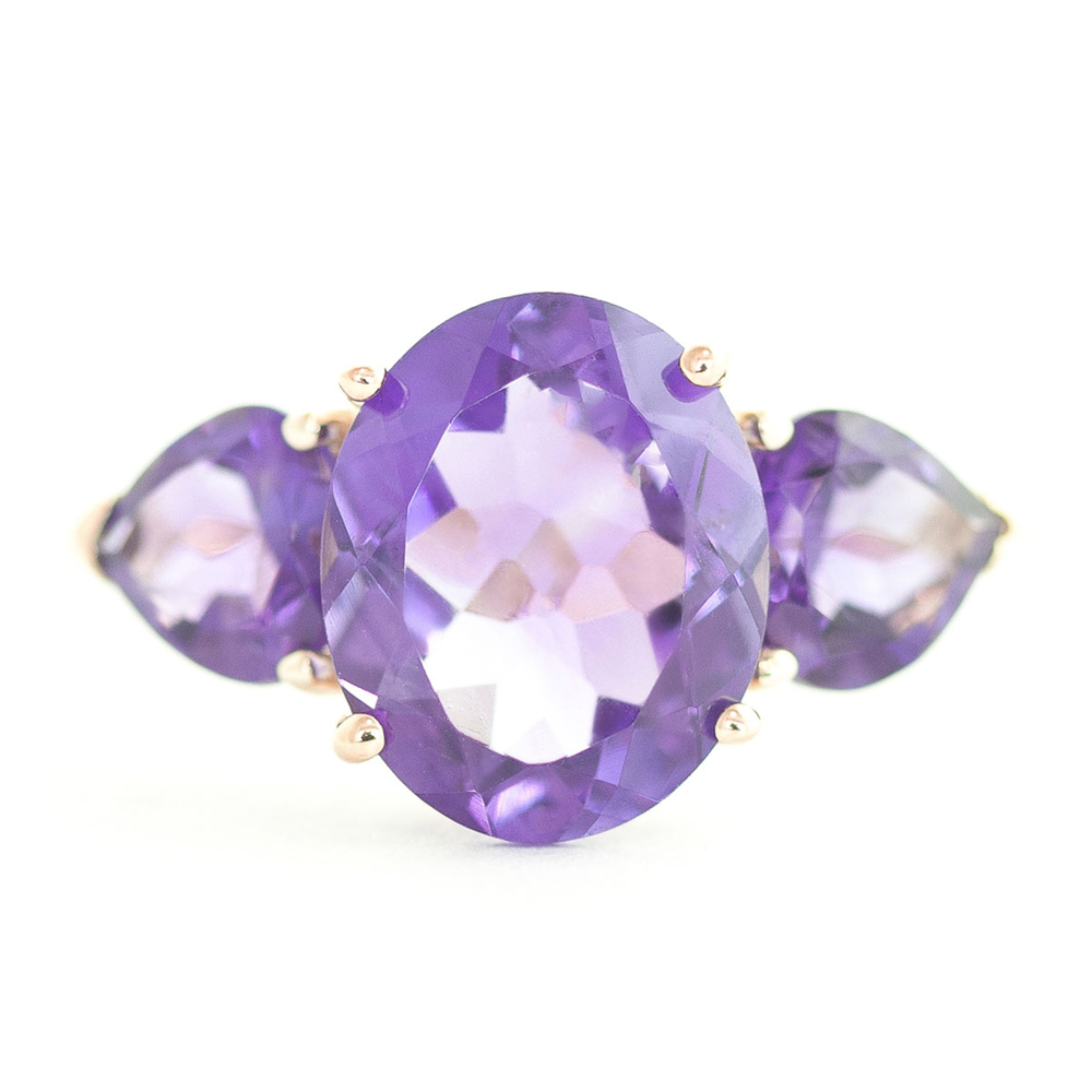 14K. SOLID GOLD RING WITH NATURAL AMETHYSTS (Rose Gold)